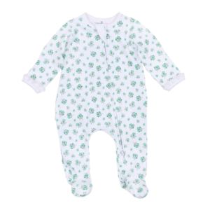 Printed Ruffle Zipper Footie - Pink